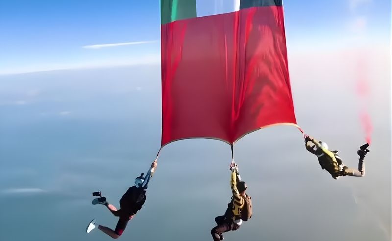 Skydivers Carry UAE Flag Over Palm Jumeirah for Eid Al Etihad