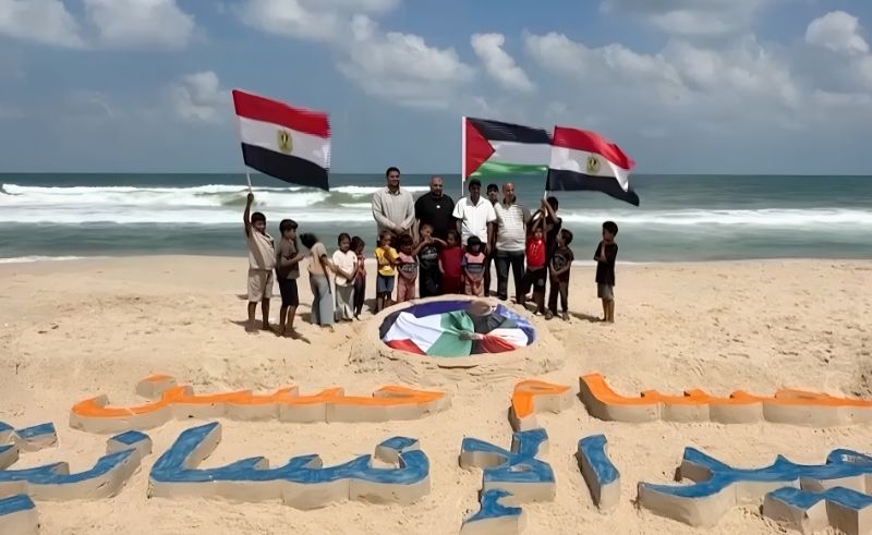 Palestinians in Gaza Create Sand Tribute to Hossam Hassan