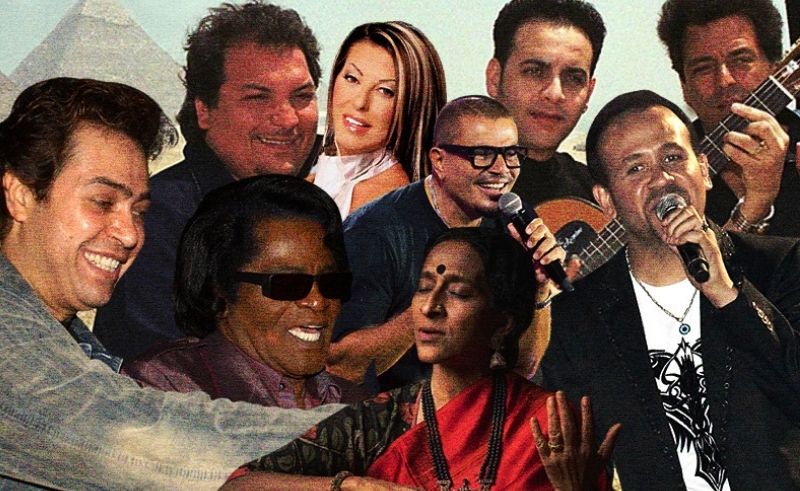 في كل حتة مسمعين.. تعاونات فنية عالمية لنجوم مصريين قبل ظهور الإنترنت